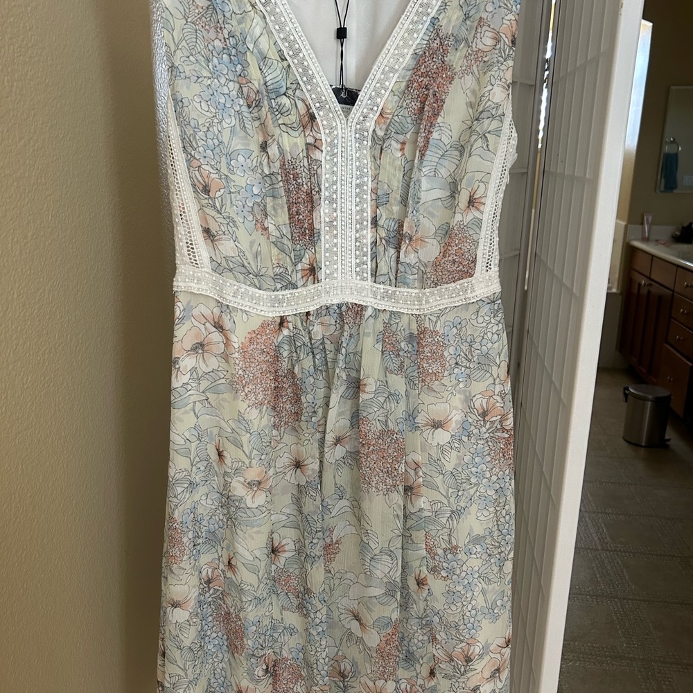 Tommy Hilfiger Floral Midi Dress - Cream and Blue
